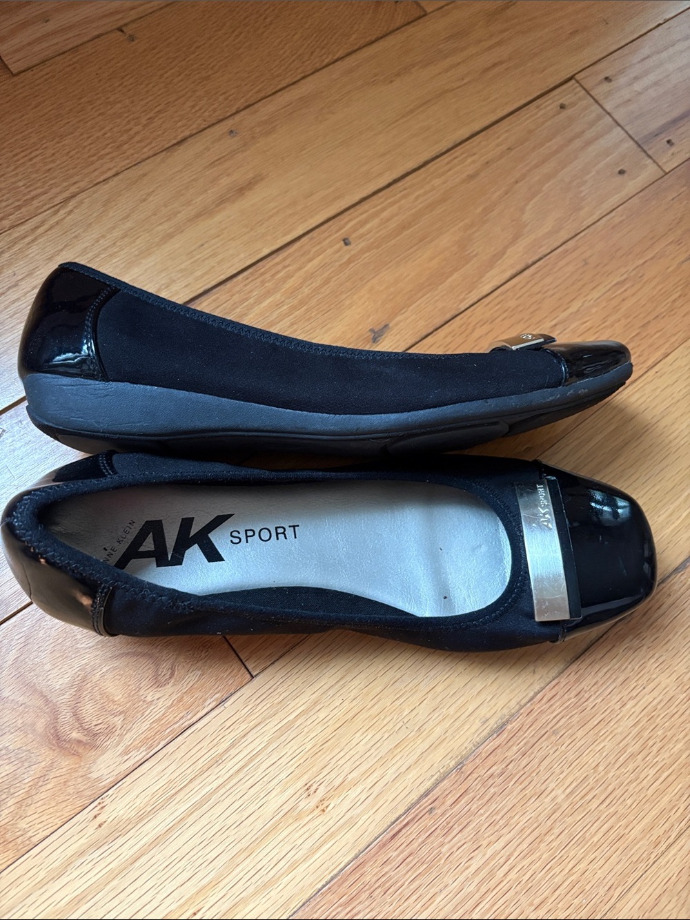 Anne Klein Sport Black Ballet Flats with Silver Toe Accent - Picture 3 of 5